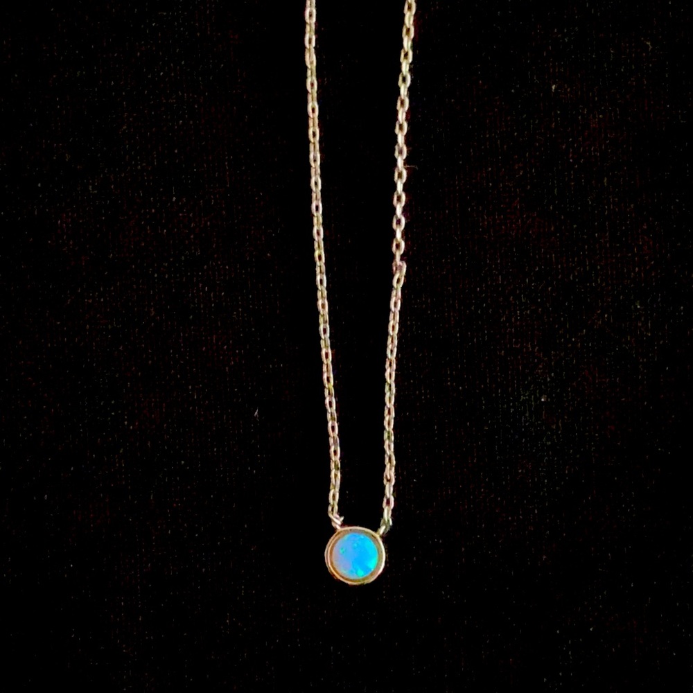 Dainty Necklace Light Blue Opal, 16" in length 2” extender